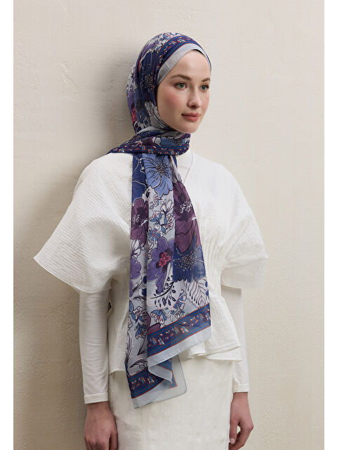 Fresh Scarfs Dahlıa Desen İpek Krep Şal Lavanta