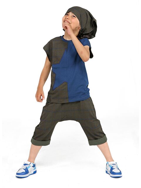 Casabony Star Khaki 3'lü Tshirt + Kapri +Bandanalı Takım - S000145152-18547