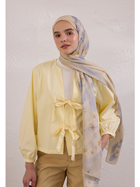 Fresh Scarfs Soft Daısy Desen Rami Şal Bej