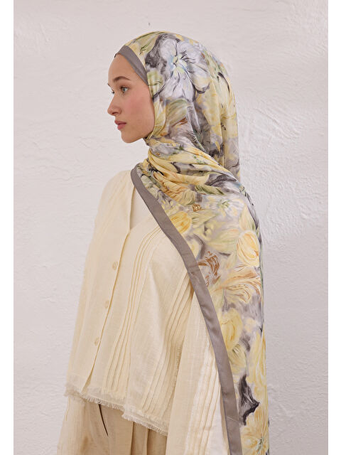 Fresh Scarfs Pure Flora Desen Rami Şal Füme
