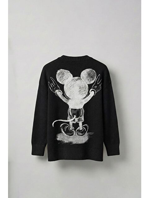 Abluka Online Erkek Oversize Mickey Mouse Kabartma Baskılı Kazak Siyah - S000334021-19351
