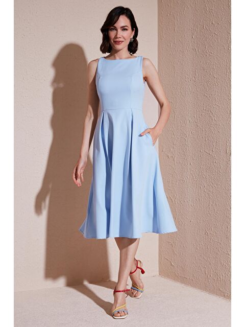 Lela Bisiklet Yaka Cepli Pileli Midi Kadın Elbise 6051963 - S000001454-17234