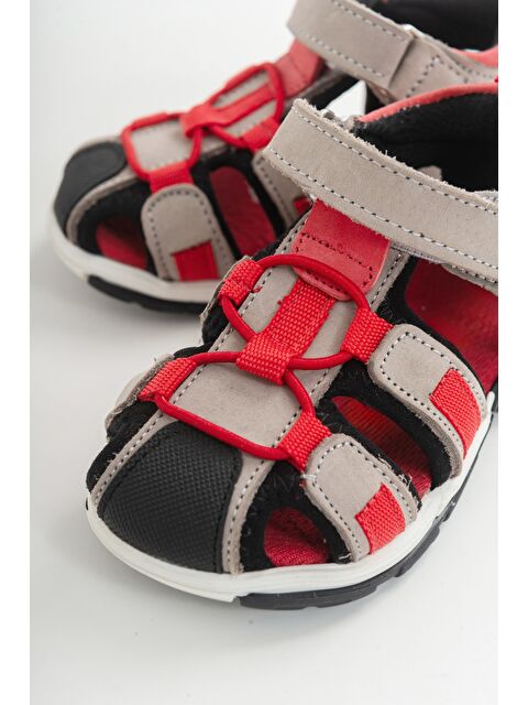 Mnpc Unisex Çocuk Gri-Kırmızı Deri Ortopedik Outdoor Çocuk Sandalet - S000064214-37280