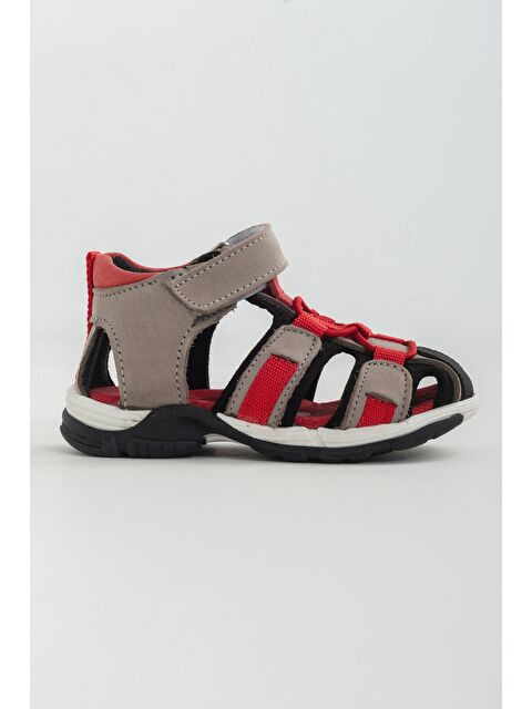 Mnpc Unisex Çocuk Gri-Kırmızı Deri Ortopedik Outdoor Çocuk Sandalet - S000064214-37280