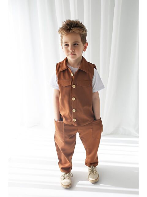 Catz Kids Kahve Gabardin Spor Yelek + Kahve Gabardin Boyfriend Pantolon - S000158594-29705