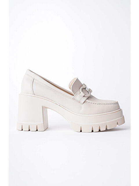 Muggo VALENCİA Kadın Kalın Topuklu Yuvarlak Burunlu Metal Tokalı Loafer Günlük Ayakkabı - S000151774-26407