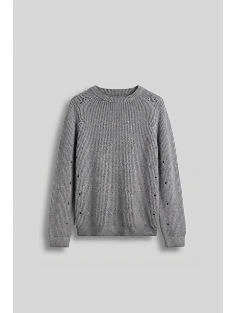 Abluka Online Erkek Oversize Yıkamalı Distressed Triko Kazak Gri - S000457374-20600