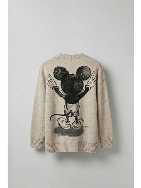 Abluka Online Erkek Oversize Mickey Mouse Kabartma Baskılı Kazak Bej - S000334021-19928
