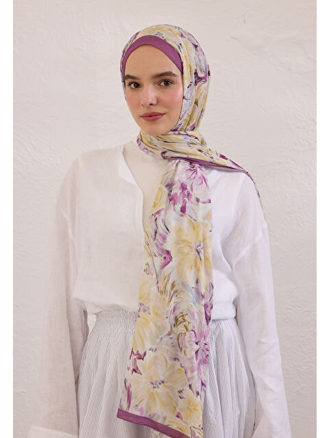 Fresh Scarfs Pure Flora Desen Rami Şal Mürdüm