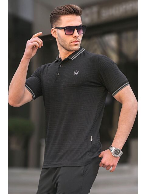Madmext Siyah Basic Regular Fit Erkek Polo Yaka Tişört 6100 - S000015943-19351
