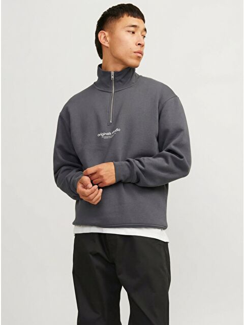 Jack & Jones Vesterbro Quarter Zip Erkek Gri Dik Yaka Sweatshirt