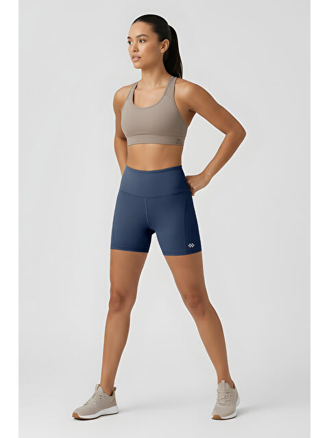 Tommylife İndigo Kemer Detaylı Yüksek Bel Slim Fit Kısa Biker Kadın Tayt - 91017 - S000448618-23093