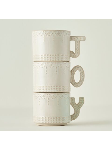Bella Maison Joy Stoneware Yılbaşı 3'lü Kupa Seti Krem (390 cc) - S000480256-19966