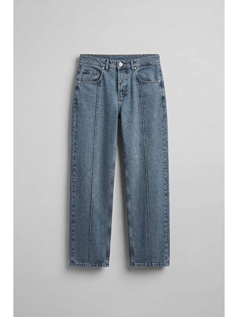 Abluka Online Erkek Baggy Fit Ön Dikiş Detaylı Jean Mavi