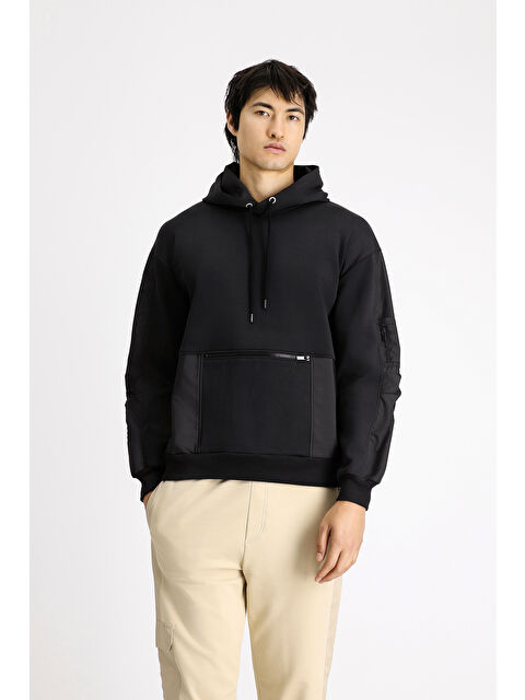 Kiğılı Kapüşonlu Oversize Fermuarlı Pamuklu Sweatshirt - S000406982-19351