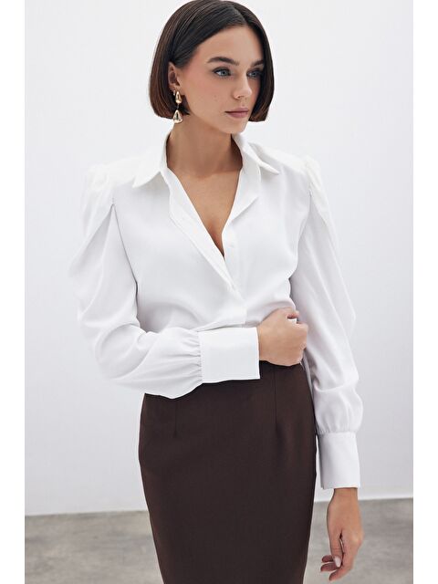 SATEEN Vatkalı Klasik Gömlek - Ekru - S000323493-19965