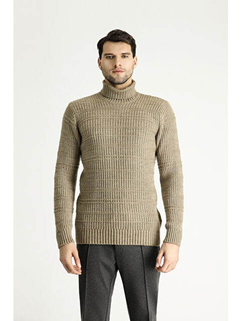 Kiğılı Balıkçı Yaka Slim Fit Dar Kesim Desenli Triko Kazak - S000405083-26429