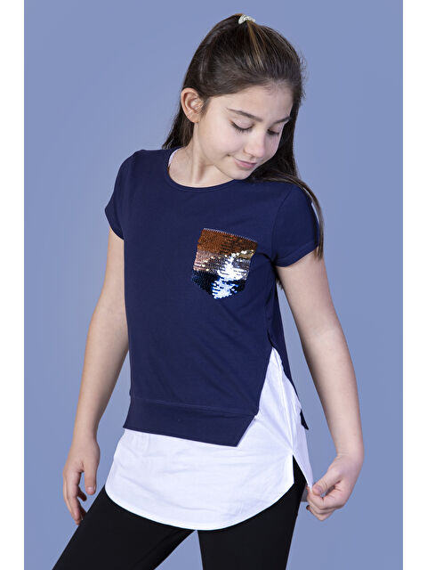 Toontoykids Kız Çocuk Göğsü Cepli Pul Nakışlı Tişört