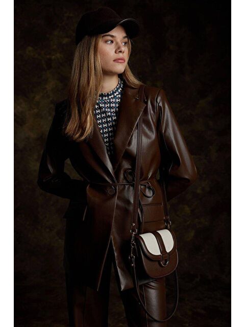 Manuka Kanvas Detaylı Tokalı Çanta Kahverengi - S000055758-19413