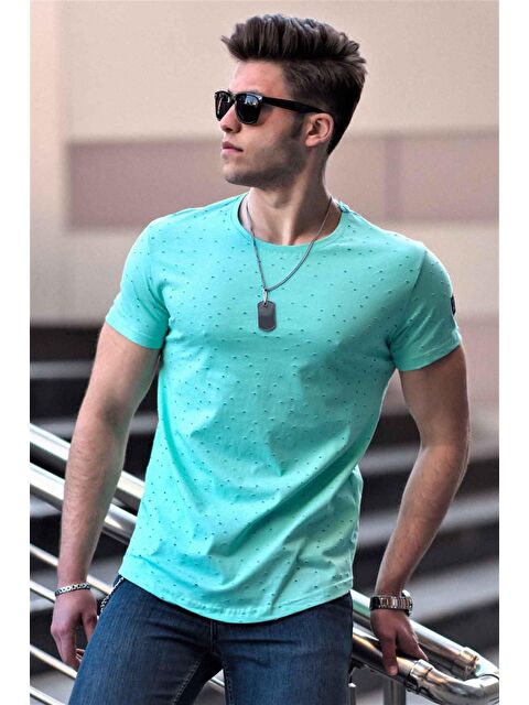 Madmext Yırtık Detaylı Turkuaz %100 Pamuk Tişört 2883 - S000039426-20055