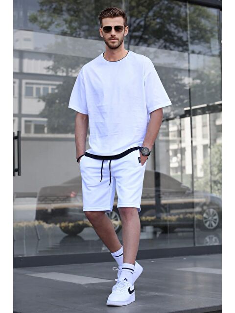 Madmext Beyaz Oversize Erkek Şort Takımı 5668 - S000031423-20063