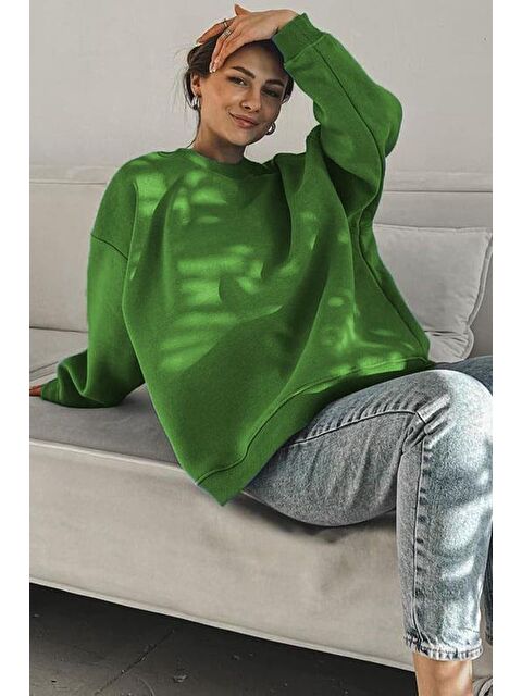 Madmext Yeşil Bisiklet Yaka Basic Sweatshirt Mg1559 - S000030591-18194