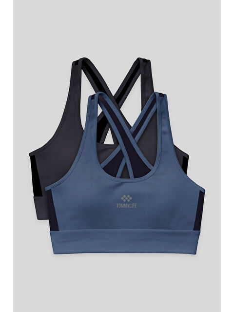 Tommylife Slim Fit U Yaka 2li Paket Petrol-Antrasit Kadın Spor Büstiyer - 97121 - S000449322-37189