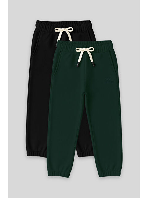 Tommylife Standart Fit Basic 2li Paket Siyah-Çam Yeşili Erkek Çocuk Eşofman Alt - 11225 - S000446270-37449