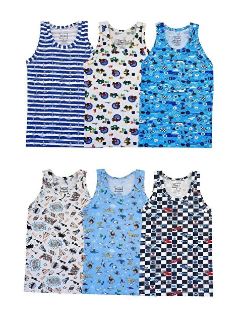 Tutku 6'lı Erkek Çocuk Desenli Pamuklu Empirme Atlet - S000222511-23173