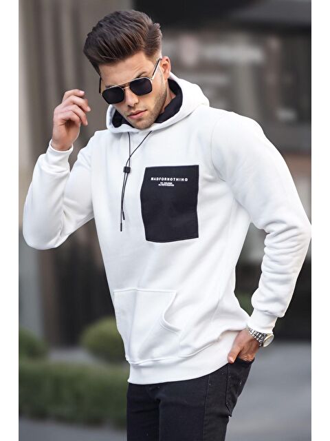 Madmext Ekru Baskılı Kapüşonlu Erkek Hoodie 6004 - S000049698-19965