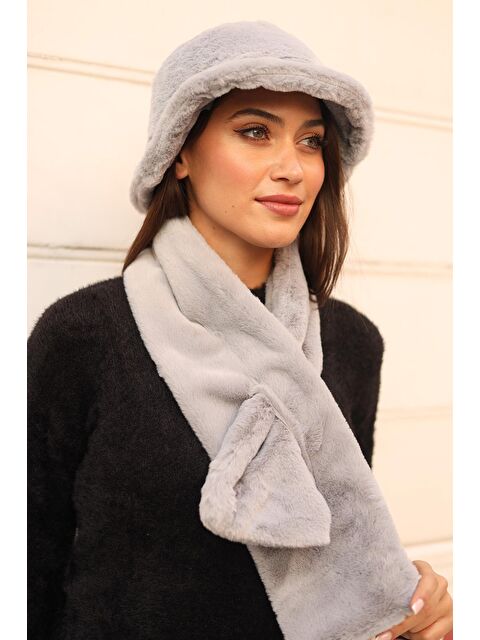 Remsa Mayo Kadın Peluş Kaşkol Boyunluk Atkı RKB-01 Gri - S000121918-20600