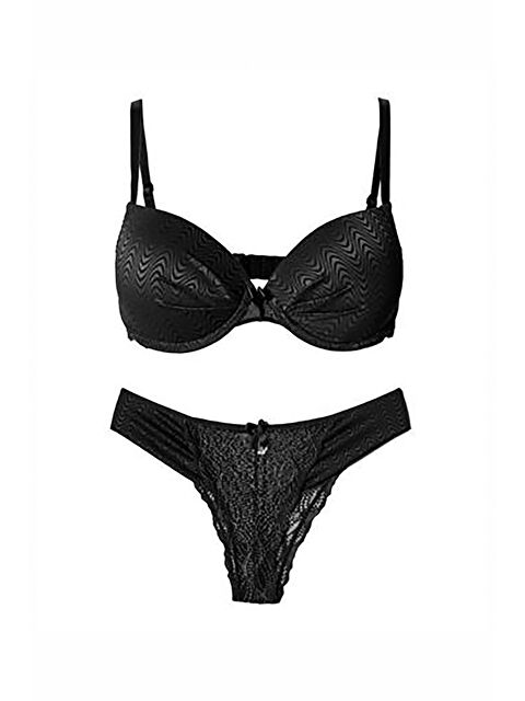 NBB Siyah Tül Detaylı Sütyen Külot Takım - S000505952-19351