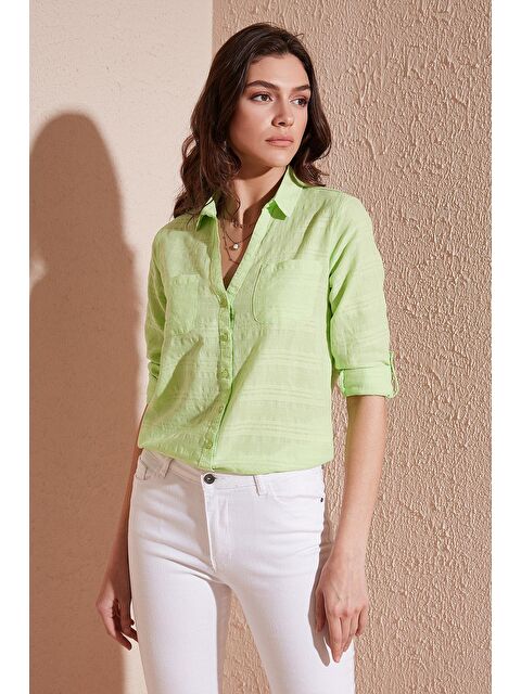 Lela Pamuklu Çift Cepli Slim Fit Katlanabilir Kollu İnce Gömlek 514257518 - S000008377-18194
