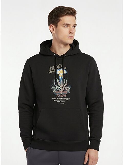 Jack & Jones Lucca Graphic Erkek Siyah Kapüşonlu Sweatshirt