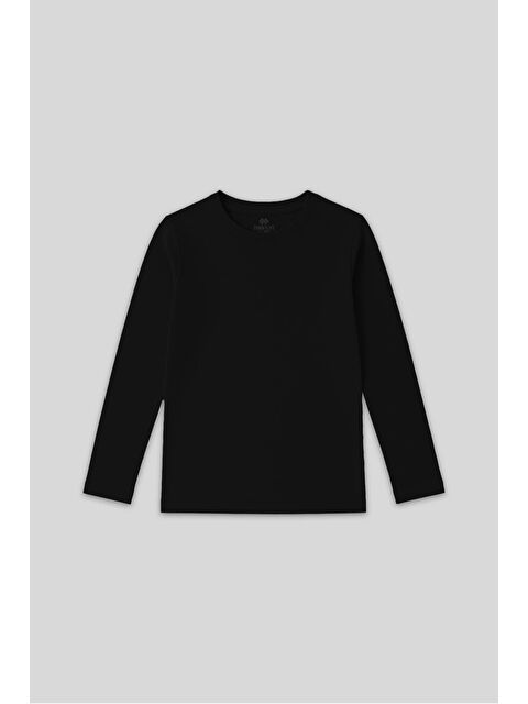 Tommylife Siyah O Yaka Standart Fit Basic Uzun Kollu Unisex Çocuk T-Shirt - 11329 - S000446273-19351