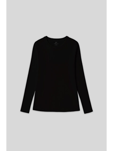 Tommylife Siyah O Yaka Standart Fit Uzun Kollu Basic Kadın T-Shirt - 97312 - S000448632-19351