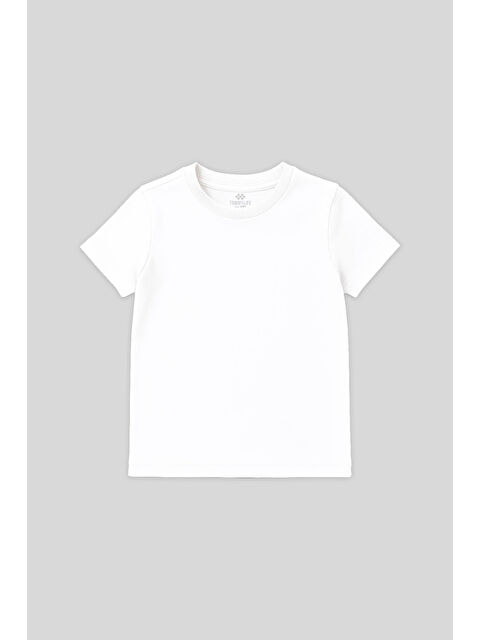 Tommylife Beyaz O Yaka Standart Fit Basic Unisex Çocuk T-Shirt - 11328 - S000446271-20063
