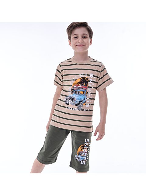 Formo Erkek Çocuk %100 Doğal Pamuk Kısa Kollu  Kaprili Pijama Takımı - S000397737-18194