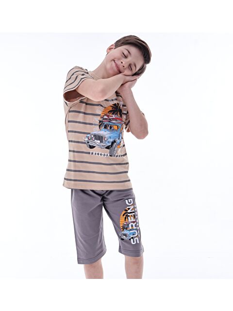Formo Erkek Çocuk %100 Doğal Pamuk Kısa Kollu  Kaprili Pijama Takımı - S000397737-33408