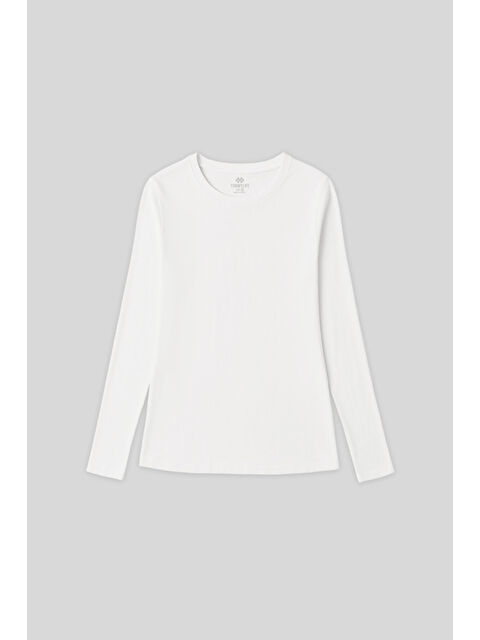 Tommylife Beyaz O Yaka Standart Fit Uzun Kollu Basic Kadın T-Shirt - 97312 - S000448632-20063