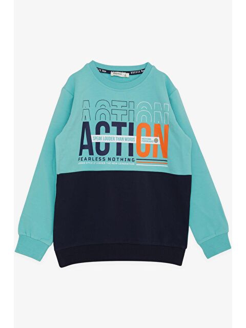 Breeze Erkek Çocuk Sweatshirt Yazı Baskılı Su Yeşili (8-12 Yaş) - S000103932-20054