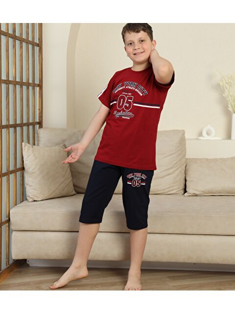 Formo Erkek Çocuk %100 Doğal Pamuk Kısa Kollu  Kaprili Pijama Takımı - S000397407-19951