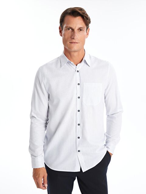 KOOR Regular Fit Beyaz Çizgili Erkek Gömlek EG131