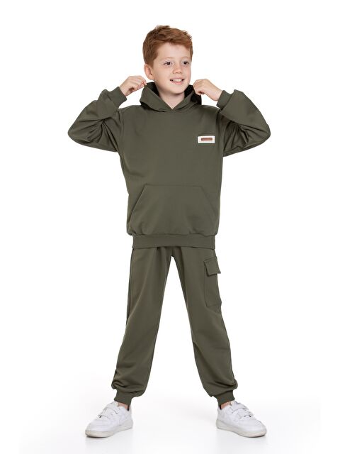 Zepkids Kapüşonlu Kargo Cepli Haki Renk Erkek Çocuk Eşofman Takım - S000357031-18547