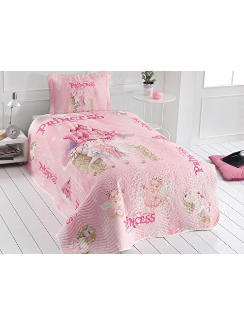 Çeyiz Diyarı Prenses Genç ve Çocuk Baskılı Tek Kişilik Yatak Örtüsü Pudra - S000480356-7152