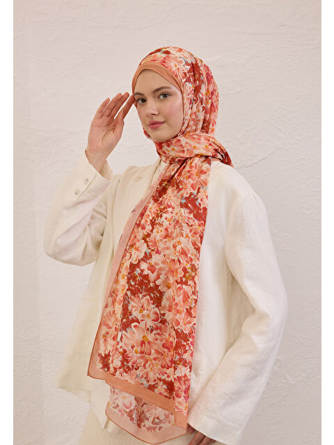Fresh Scarfs Cherry Blossom Desen Rami Şal Şeftalı