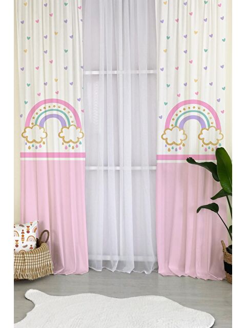 Evmila Desenli Çocuk Ve Bebek Odası TEK KANAT Fon Perde - S000041010-23173