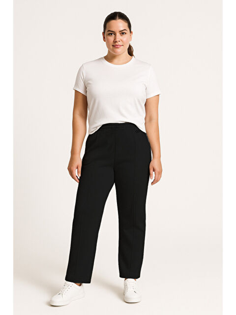 Tommylife Siyah Geniş Paça Ön Dikiş Detaylı Battal Büyük Beden Kadın Eşofman Altı - 94654 - S000448630-19351