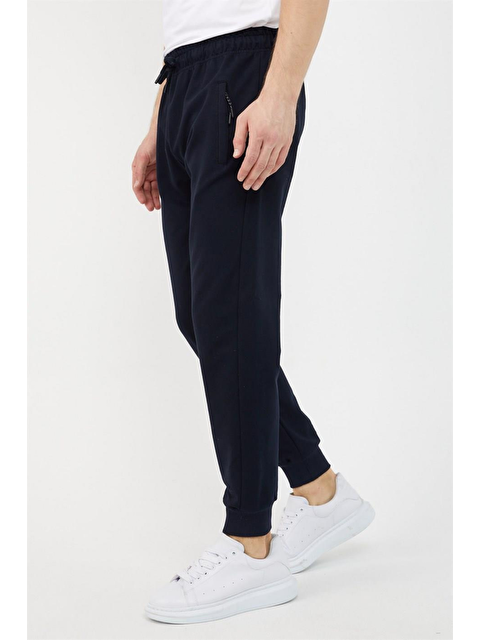 Mmetalic Lacivert  Paça Ribanalı Cep Fermuar Detaylı Erkek Büyük Beden Jogger Eşofman Altı - S000288960-21164