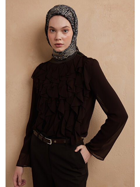 Fresh Scarfs Helene Desen Pamuk İpek Eşarp Acı Kahve